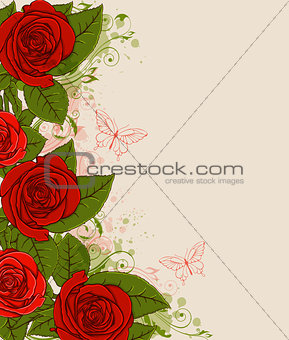 Red roses and butterflies