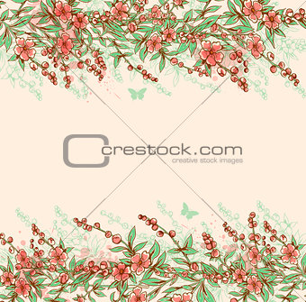 Background with pink flowering branch.