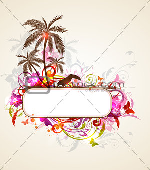 Tropical banner with palms and toucan
