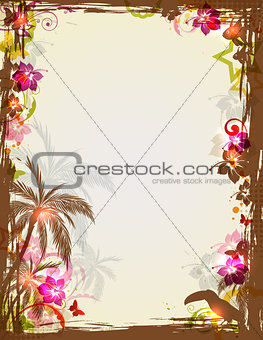 Tropical frame with palms and toucan