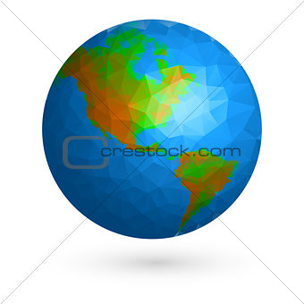 Earth globe low poly geometric abstract design element on white background