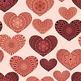 Vector Seamless Pattern with Hand Drawn Doodle Hearts