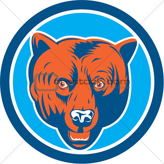 Grizzly Bear Head Front Circle Retro