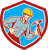 Builder Carpenter Shouting Hammer Shield Retro