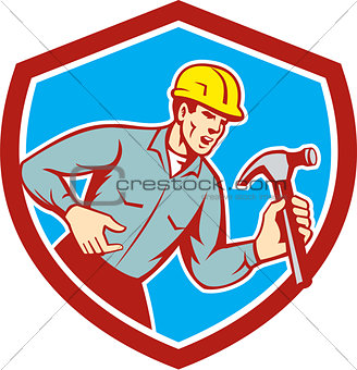 Builder Carpenter Shouting Hammer Shield Retro