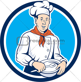 Chef Cook Holding Spoon Bowl Circle Cartoon