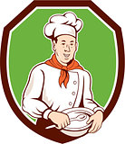 Chef Cook Holding Spoon Bowl Shield Cartoon