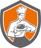 Chef Cook Serving Chicken Platter Shield Retro