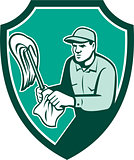 Janitor Cleaner Holding Mop Cloth Shield Retro