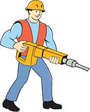 Construction Worker Holding Jackhammer Cartoon