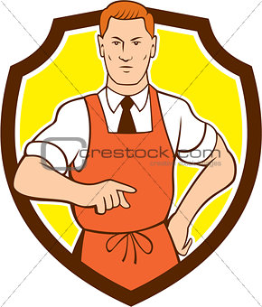 Cook Chef Pointing Shield Cartoon