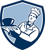 Chef Cook Holding Serving Bowl Shield Retro