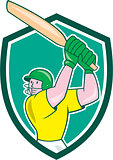 Cricket Player Batsman Batting Shield Cartoon