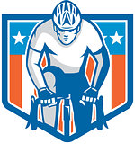 American Cyclist Riding Bicycle Cycling Shield Retro