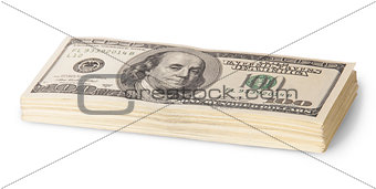 Stack of hundred dollar bills rotated