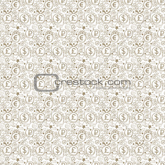 Seamless background of money symbols - dollar, euro, ruble, the pound sterling