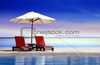Bench seat at swimming pool
