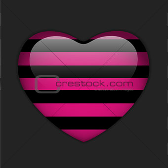 Glossy Emo Heart. Pink and Black Stripes