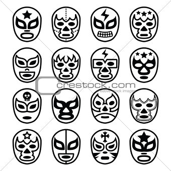 Lucha Libre Mexican wrestling masks - line black icons