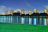 A lagoon at ECP with colourful light reflections