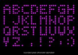 Rounded flat pixel art alphabet font in ultravioletl color