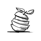 Slices of fruits, apple shape. Sketch for your design