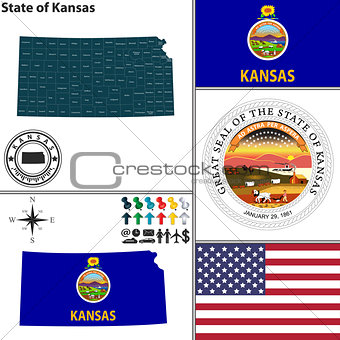 Map of state Kansas, USA
