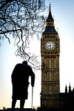 Big Ben and Sir Winston Churchill at Westminster in London