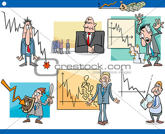 business cartoon crisis concepts set