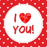 I love you vector card with heart and white hearts on red background