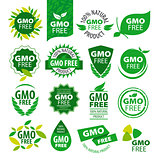 big set of vector logos natural products without GMOs