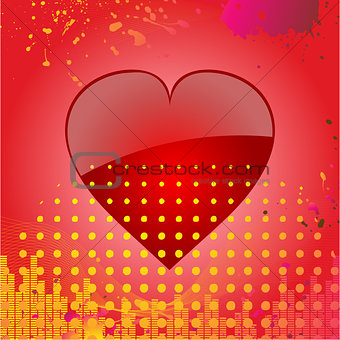 Love heart on abstract red background