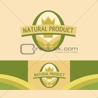 Vector logo with a picture of the field, the corona. Premium products of agriculture