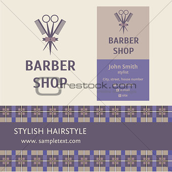 Vector heraldic logo for a hairdressing salon. Business card and banner. Template for corporate style barbershop. Status and elegance