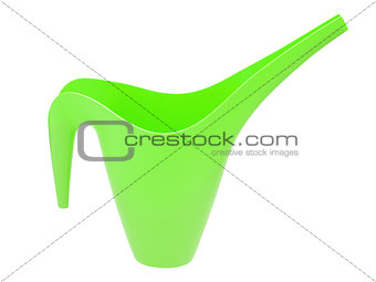green plastic gardening watering can isolated