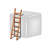 Grey cube and wooden ladder