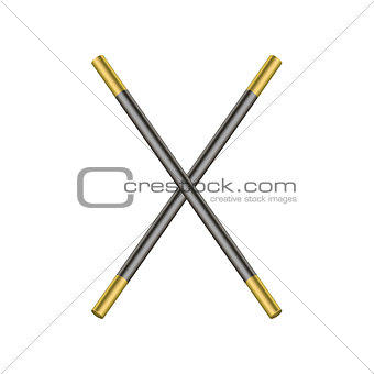 Two crossed magic wands in black and golden design