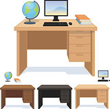 Wood desk for pupil and student set of illustrations
