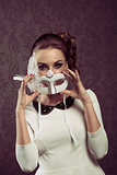 old fashion girl in carnival mask