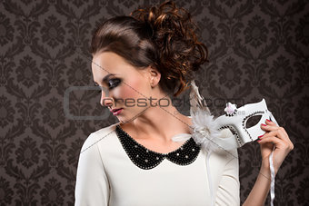 romantic girl white carnival mask