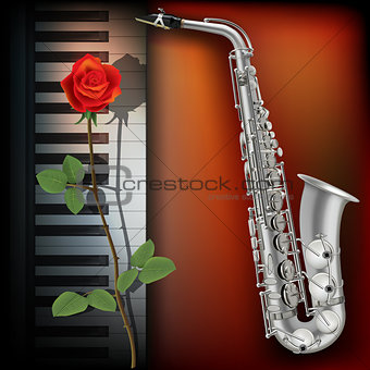 abstract background with rose piano and saxophone