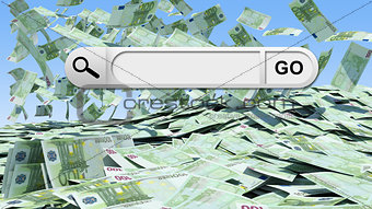 Blank search bar with Go button, money as backdrop