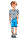 Vector drawing of a red-haired Caucasian boy, cartoon hand-drawn