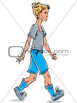 Vector full-length drawing of a Caucasian fair-haired teenager, 