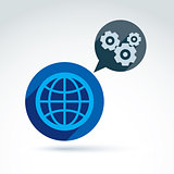 Globe with gears, global business and cooperation concept, system theme icon. EPS8