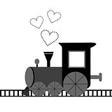 Love card with locomotive and dotted hearts