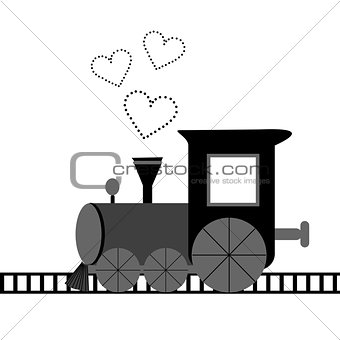 Love card with locomotive and dotted hearts