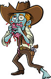 Cartoon zombie cowboy eating a brain