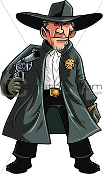 Cartoon cowboy sheriff pulling a gun