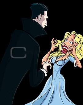 Cartoon Dracula attacking woman